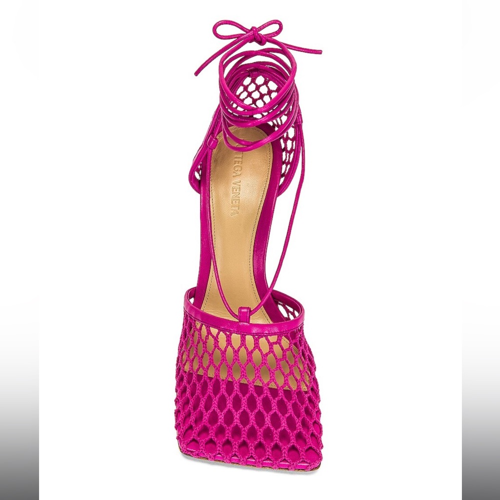 Bottega Veneta Square Toe Mesh Sandal Size 38 Hollyhock Pink
